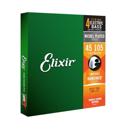 Afbeelding van Elixir® Strings vernikkelde stalen snaren voor viersnarige basgitaar met NANOWEB® Coating, lange nek, licht/medium (.045 .105)