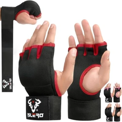 Afbeelding van Islero boksen hand wraps 93cm Quick Lange polsbandjes Gel Binnenhandschoenen Elastische vuist Bescherming Gewatteerde Muay Thai MMA Martial Arts Ponsen Speed Bag Training Bandages (S/M, Rood)