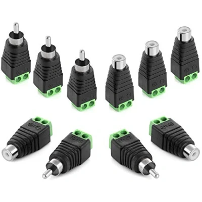 Afbeelding van Poppstar RCA Cinch Connector Adapter Set (5x Connectoren (m) / 5x Connectors (vr) naar 2 pins Klemmenblok) DC aansluiting voor Audio , Videokabels, CCTV Camera, Speakers