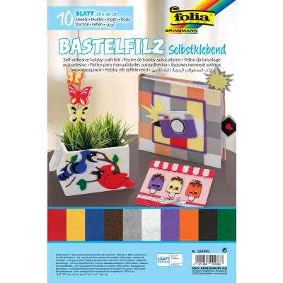 Afbeelding van Folia zelfklevend vilt ft 20 x 30 cm, pak met 10 vel in geassorteerde kleuren