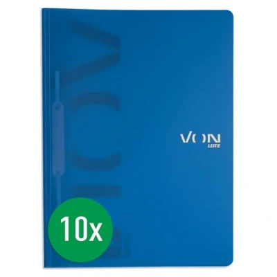 Afbeelding van VON Leitz pak van 10 losbladige ordners A4, PP kunststof, voor 100 vel, lichtgewicht softcover map met moderne print, school en thuis, blauw, 46790035