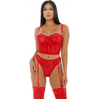 Afbeelding van Sheer Intimacy Mesh Bustier Set Red