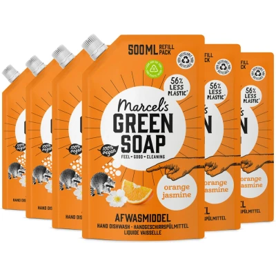 Afbeelding van 6x Marcel&#039;s Green Soap Afwasmiddel Sinaasappel &amp; Jasmijn Navulling 500 ml