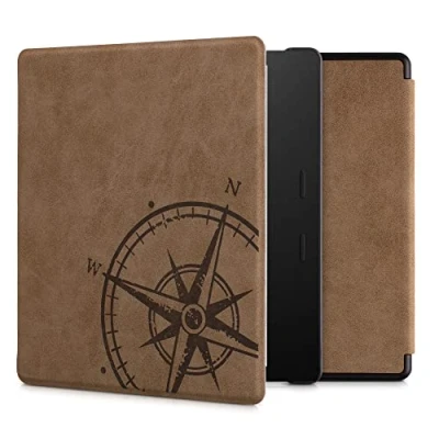 Afbeelding van kwmobile hoes compatibel met Amazon Kindle Oasis 10. Generation Hoesje voor ereader in bruin Vintage Kompas