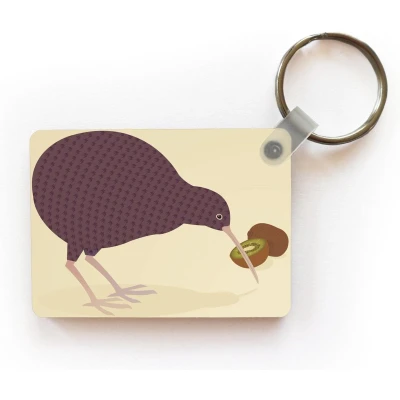 Afbeelding van Sleutelhanger Illustratie van een kiwi naast vogel Uitdeelcadeautjes Plastic
