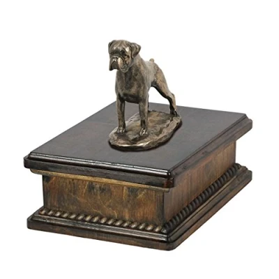 Afbeelding van Art Dog Custom Mama Sitting Statue Memorial Urn Handgemaakt koud gegoten brons op berkenhouten voet 24,5x29x21cm 5l Bokser II