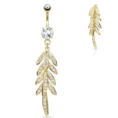 Afbeelding van Navelpiercing blad gold plated