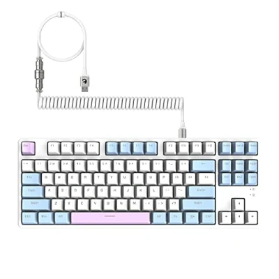 Afbeelding van MAMBASNAKE AK873 Doe het zelf bekabeld mechanisch toetsenbord, spiraalkabel, 22 toetsen met RGB achtergrondverlichting, drijvende PBT keycaps, 87% toetsenbord afneembare magnetische afdekking,
