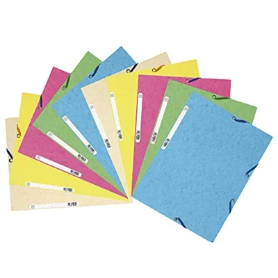 Afbeelding van Exacompta 55550E verpakking van 10 premium inslagmappen pastel. Gemaakt extra sterk Colorspan karton 3 binnenkleppen en 2 elastieken banden DIN A4 op kleur gesorteerd verzamelmap documentenmap