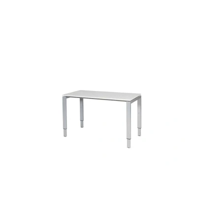 Afbeelding van Domino bureau, hoogte instelbaar (62 85cm) met 120x60cm &#039;zwevend&#039; krijtwit 25mm blad en aluminium (RAL9006) N poot frame.