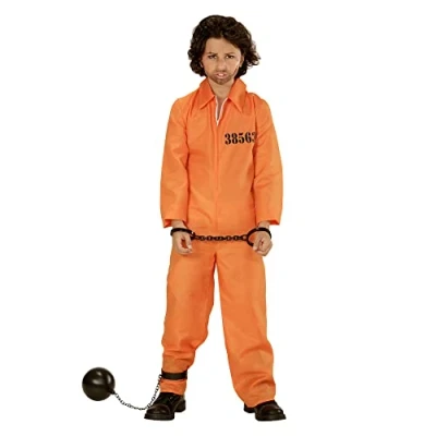 Afbeelding van Widmann Boef Kostuum Gevangene Jongen Oranje Maat 140 Carnavalskleding Verkleedkleding