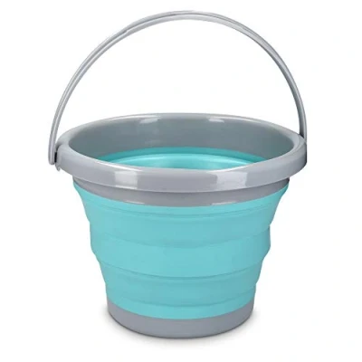 Afbeelding van Navaris emmer Opvouwbare van siliconen Inhoud 5 liter Schoonmaakemmer/huishoudemmer/sopemmer Blauw