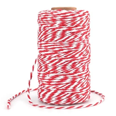 Afbeelding van G2PLUS 100 m rood en wit katoenen koord, bakkersbindgaren, knutselkoord, decoratief perfect voor doe het zelf kunstnijverheid, tuinieren