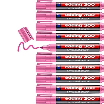 Afbeelding van edding 300 permanent marker roze 10 stiften ronde punt 1,5 3 mm watervast, sneldrogend wrijfvast voor karton, kunststof, hout, metaal, glas