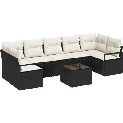 Afbeelding van vidaXL 8 delige Tuin Sofa Set met Kussens Zwart Poly Rattan