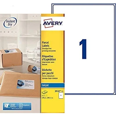 Afbeelding van Avery Verpakking met 15 etiketten, voor verzending, 199,6 x 289,1 mm, inkjetprinter (J8167 15)