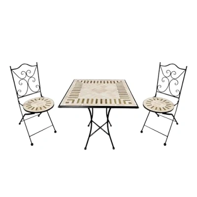 Afbeelding van AXI Camilla 3 delige Mozaïek Bistroset Toscaanse stijl Metalen frame met keramische tegel Balkonset 2 stoelen en tafel