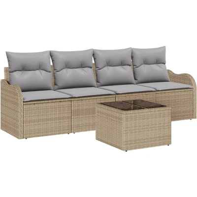 Afbeelding van vidaXL 5 delige ligbedset met kussens in beige poly rattan