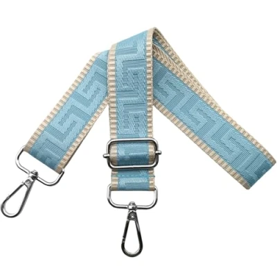 Afbeelding van Schouderriem voor tas, tasriemen om te wisselen, verstelbare tasriem, breed, 3,8 cm, met zilveren karabijnhaak, tasband, schouderriem, draagriem dameshandtassen, kaki/lichtblauw, K35