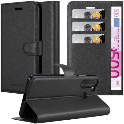 Afbeelding van Cadorabo Hoesje geschikt voor Samsung Galaxy A21 in PHANTOM ZWART Beschermhoes Cover magnetische sluiting Case