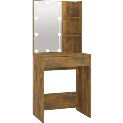 Afbeelding van Kaptafel Met Led Verlichting 60X40X140 Cm Gerookt Eikenkleur eiken