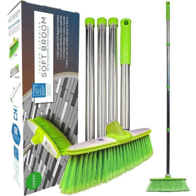 Afbeelding van Zachte bezem met stalen delen voor gebruikte binnenhuizen, de perfecte Keukenvloer van je huizen, veegbezem lang staal (groen)