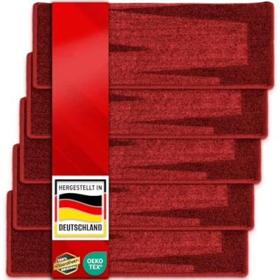 Afbeelding van casa pura Trapmatten voor binnen, zelfklevend, rechthoekig, rood, 15 stuks, traptreden, matten, 65 x 23,5 cm, modern design traptapijt (Via Veneto)