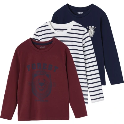 Afbeelding van Vertbaudet Set van 3 bijpassende jongensshirts met lange mouwen