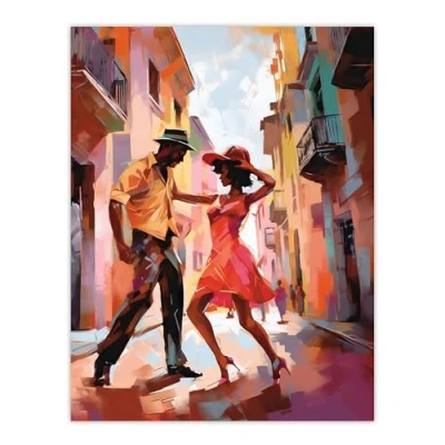 Afbeelding van Artery8 Salsa Street Dance Mambo Colourful Dancing Painting Rhythm Body Energy Theatre Arts Artwork Extra Large XL Wall Art Poster Print