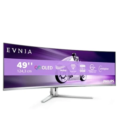 Afbeelding van PHILIPS Evnia 49M2C8900LA 49&quot; DQHD OLED gebogen gaming monitor, 144 Hertz, 0,03 ms GtG, HDR400, Ambiglow (5120x1440, HDMI 2.1, DisplayPort 1.4, USB C, hub) wit