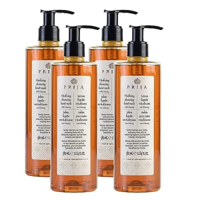 Afbeelding van Prija Vitaliserende Vloeibare Zeep met Ginseng 4 flessen x 380 ml Dagelijks gebruik Natuurlijke en Veganistische Handzeep Dermatologisch Getest Vegan friendly