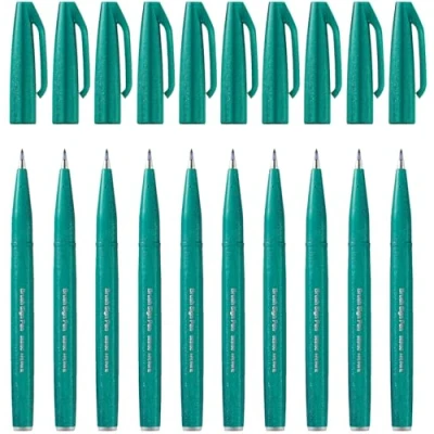 Afbeelding van Pentel SES15C D3X Brush Sign Pen turkoois, vezelpen, penseelachtige punt, 10 stuks