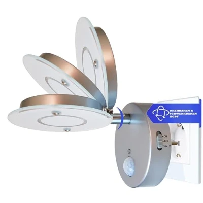 Afbeelding van Trango LED sensor nachtlampje 2636 014 *NITE* in zilver met automatische functie Direct 230V bewegingssensor Veiligheidslicht Contactdoos Wandlamp Oriëntatieverlichting I Kindernachtlamp