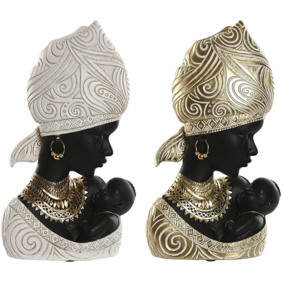 Afbeelding van Decoratieve figuren Home ESPRIT Wit Zwart Gouden Afrikaanse 15 x 9 25 cm (2 Stuks)