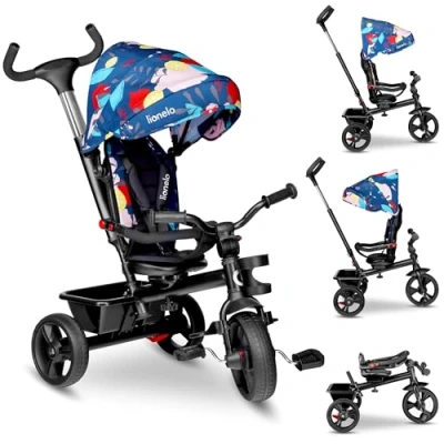 Afbeelding van LIONELO Haari Kinder Driewieler 4 in 1, Draaibare Zitting, 1,5 tot 5 Jaar, Verstelbare ouderhandvat besturingssysteem, Uitklapbaar Zonnedak, Drankhouder en Mand, Kinderfiets Buggy loopfiets
