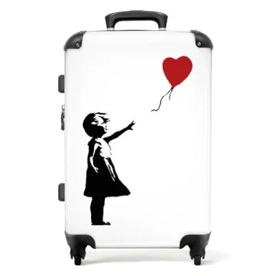 Afbeelding van NoBoringSuitcases.com® Koffer groot Rolkoffer lichtgewicht Meisje met rode ballon op witte achtergrond Reiskoffer 4 wielen Grote trolley XL 20 kg bagage