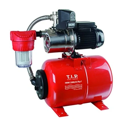 Afbeelding van T.I.P. HWW 1000/25 Plus F 31144 Hydrofoorpomp met drukvat voorfilter, debiet van 3.300 l/u, max. opvoerhoogte/druk 46 m/4,6 bar, drukschakelaar en manometer, stalen 22 l,