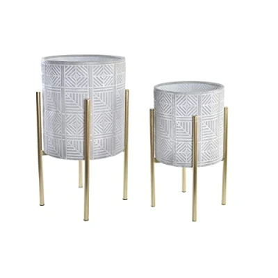 Afbeelding van Pottenset DKD Home Decor Grijs Beige Cement Tropisch (2 Stuks) (14 x 14 13 cm)