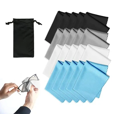 Afbeelding van 20 stuks microvezel brillenpoetsdoeken met opbergtas, pluisvrije lensdoek voor lens, brillen, schermen, tablets, 15 x 18 cm