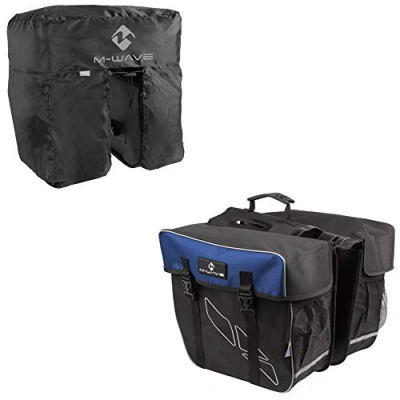 Afbeelding van M Wave Unisex Volwassenen Amsterdam Double Bagagedragertas incl. regenhoes, zwart/blauw