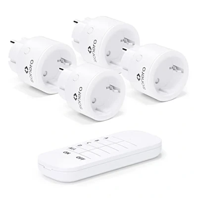 Afbeelding van sonero draadloze stopcontactenset 2300 watt 1x afstandsbediening, 4x stopcontact voor binnen, 30m bereik, compacte uitvoering, wit