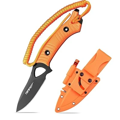 Afbeelding van TONIFE Explorer Vast Lemmet mes met Schede 8Cr14MoV Multifunctioneel Overlevingsmes, Glasvezel Versterkt Nylon Handvat voor Outdoor EDC (Oranje+Zwart Titanium)