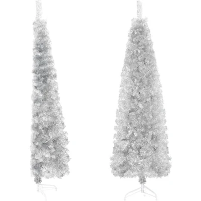 Afbeelding van Kunstkerstboom Half Met Standaard Smal 210 Cm Zilverkleurig