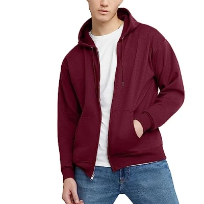 Afbeelding van Hanes EcoSmart fleece hoodie met rits en capuchon voor heren, katoenmix sweatshirt capuchon, middelzware ritssluiting, Kastanjebruin, 3XL