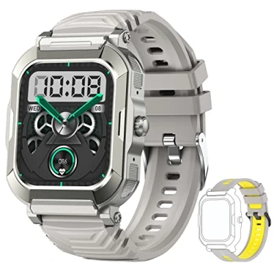 Afbeelding van Popglory Smart Watch voor heren, 4,9 cm (1,94 inch), militair Bluetooth telefoon smartwatch, robuust fitnesstracker met bloeddruk en zuurstof, hartslag, stappenteller, compatibel Android of