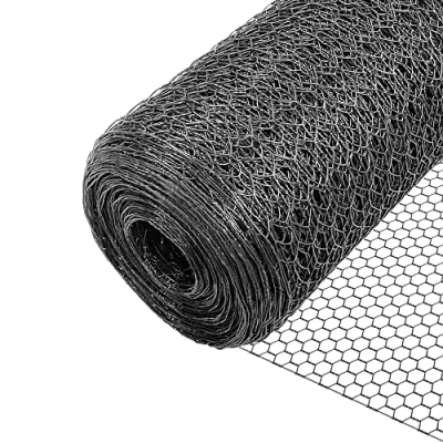 Afbeelding van VOUNOT Draadomheining Zeshoekig, Konijnengaas Kippengaas, Maaswijdte 25 mm, Hoogte 100 cm, Lengte 50 m, PVC gecoat Grijs