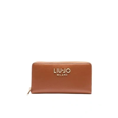 Afbeelding van Liu Jo Jeans Caliwen portemonnee met ritssluiting en logo in het midden, bruin, Deer (x0282), Eén maat, portemonnees
