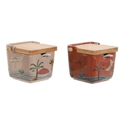Afbeelding van Suikerpot Home ESPRIT Beige Roze Terra cotta Lila Bamboe Dolomite 7,5 x cm (2 Stuks)