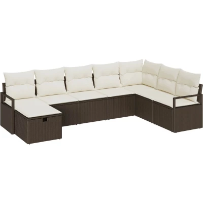 Afbeelding van vidaXL 8 delige tuinsofa set met kussens in bruin poly rattan