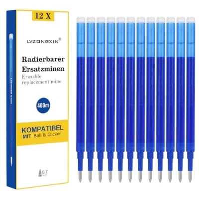 Afbeelding van LVZONGXIN uitwisbare reservevulling, compatibel met Pilot Frixion, blauw, uitwisbaar, punt 0,7 mm, navulling inkt, 12 stuks, stuks